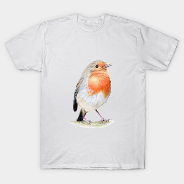 Red Robin Pencil Drawing T-Shirt by Sandra Warmerdam